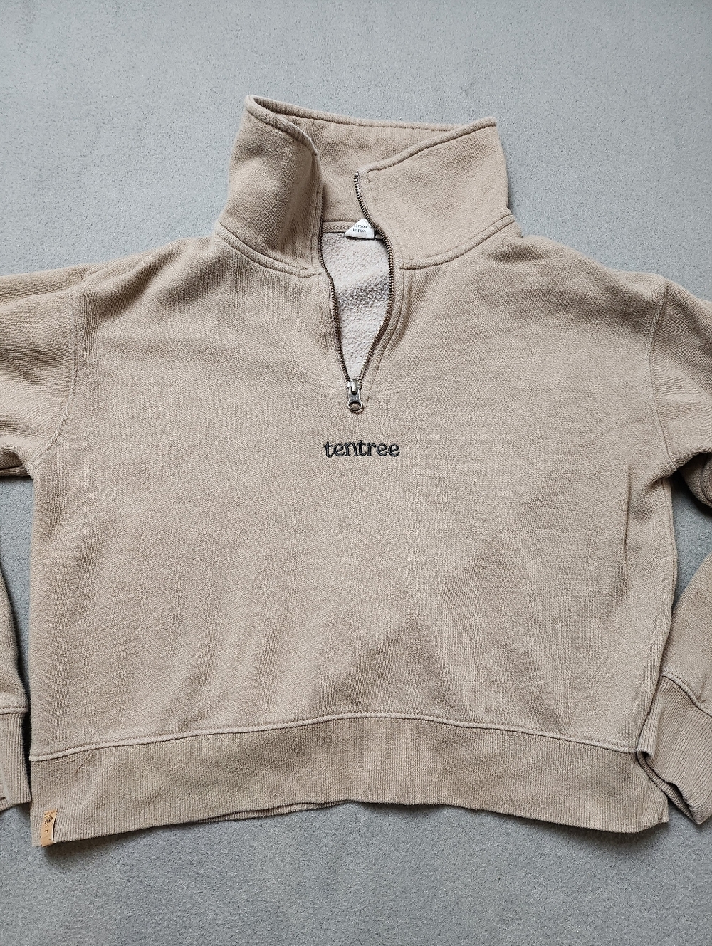 Tentree Beige Quarter-Zip Cropped Sweatshirt Pullover Sz Med - Picture 3 of 15